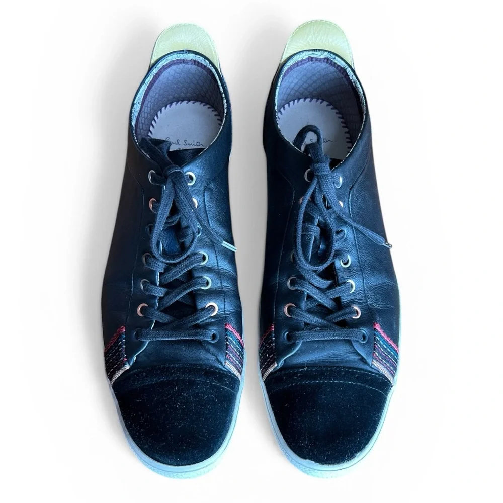 PAUL SMITH VESTRI LEATHER STRIPED PLIMSOLLS IN BLACK